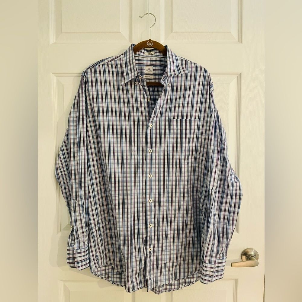 Peter Millar Men's Button Shirt Size L Blue Plaid Long Sleeve Seaside Finish
